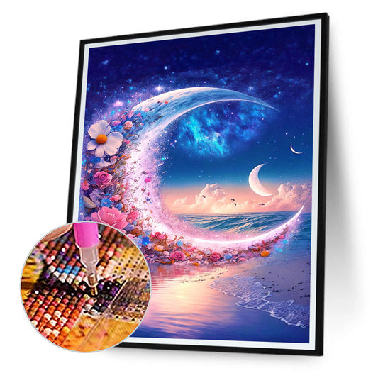 Beach Scenery Moon Flower - Full Round Drill Diamond Painting 30*40CM