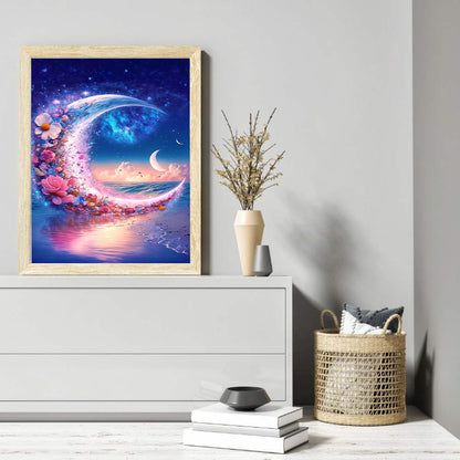 Beach Scenery Moon Flower - Full Round Drill Diamond Painting 30*40CM