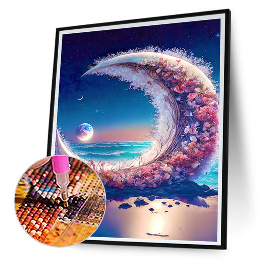 Beach Scenery Moon Flower - Full Round Drill Diamond Painting 30*40CM