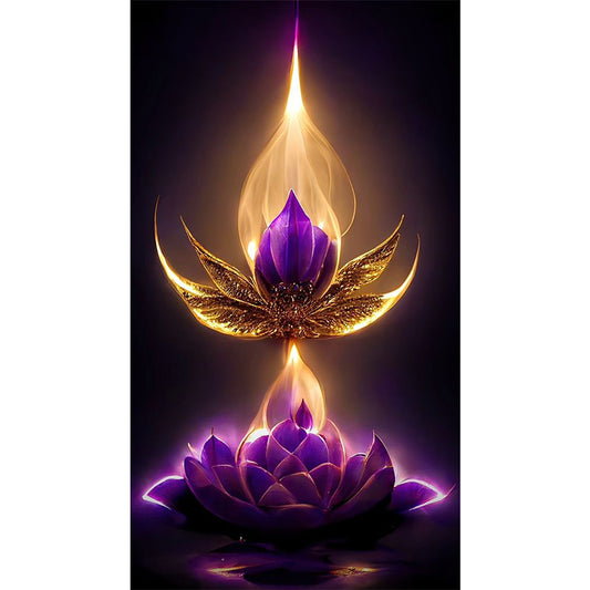 Purple Flame Lotus - Full Round Drill Diamond Painting 40*70CM