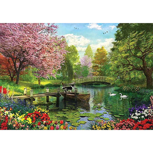 Forest Lake And Bridge - Full Square Drill Diamond Painting 60*50CM