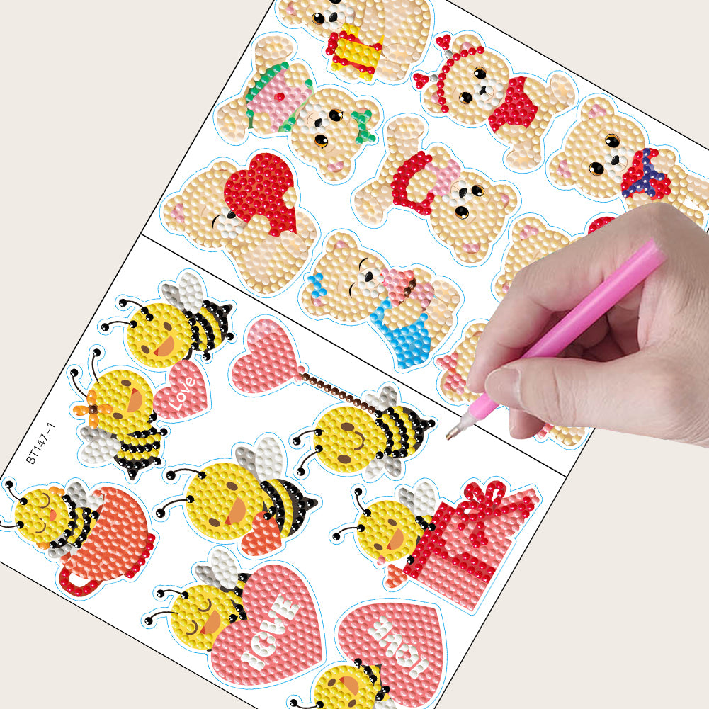 2 Sheets Diamonds Painting Sticker Crafts DIY Art Cartoon Paster Home Decoration