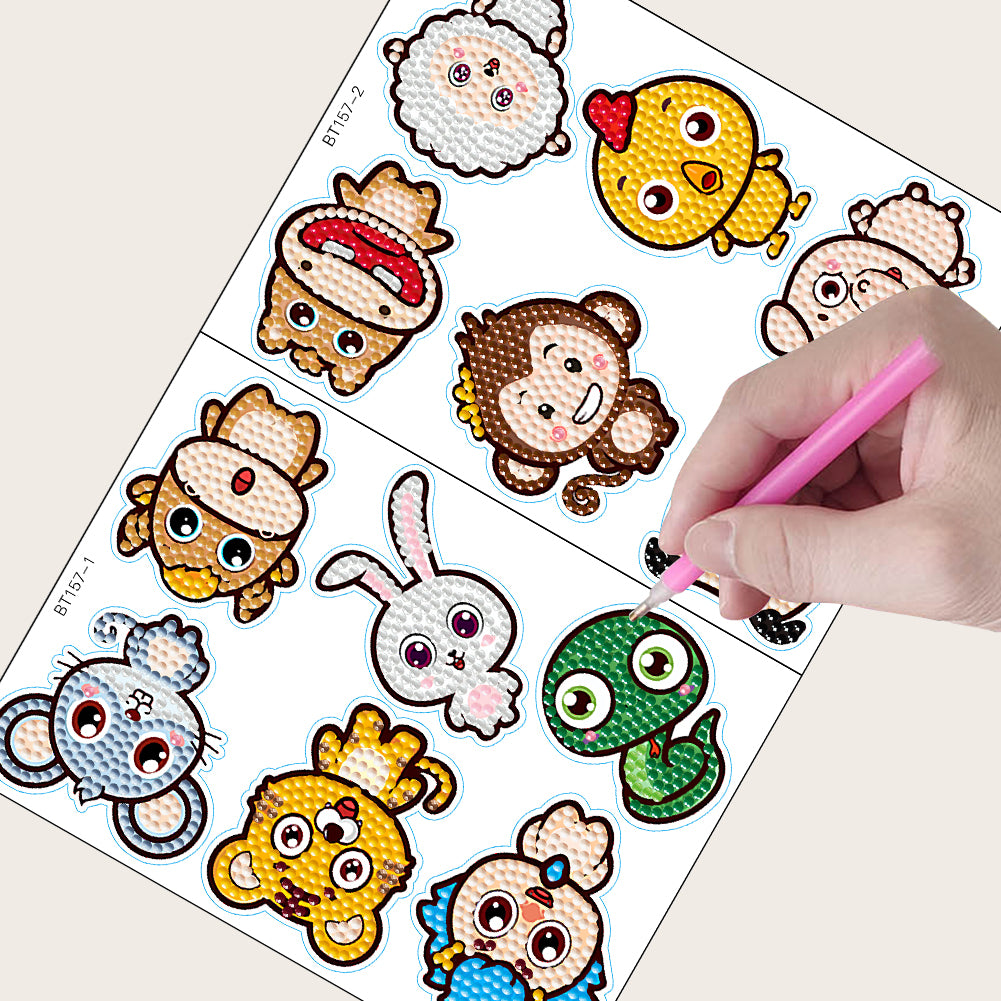 2 Sheets Diamonds Painting Sticker Crafts DIY Art Cartoon Paster Home Decoration
