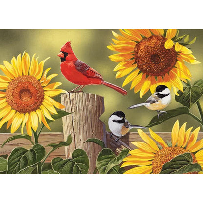 Sunflower Cardinal Bird - Full Round Drill Diamond Painting 60*50CM