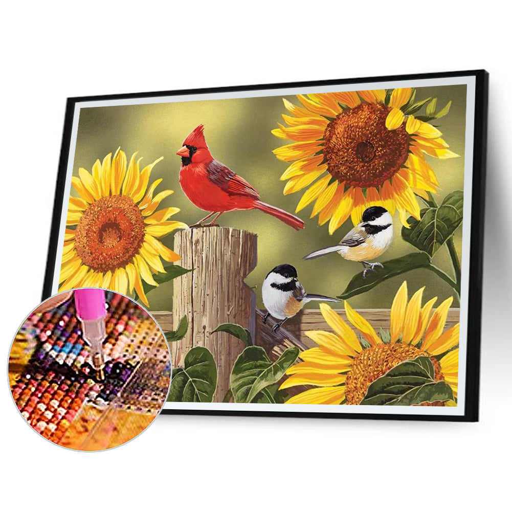 Sunflower Cardinal Bird - Full Round Drill Diamond Painting 60*50CM