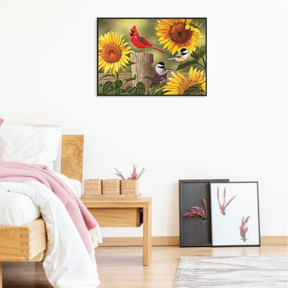 Sunflower Cardinal Bird - Full Round Drill Diamond Painting 60*50CM