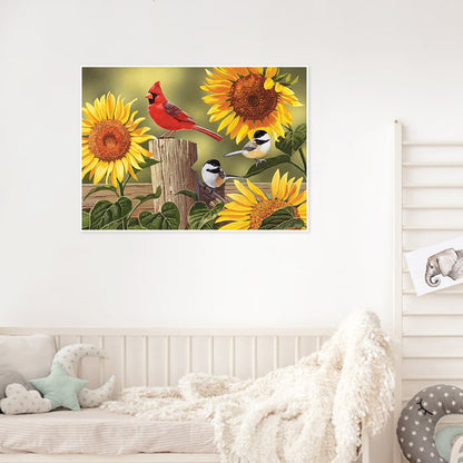 Sunflower Cardinal Bird - Full Round Drill Diamond Painting 60*50CM