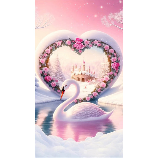 Valentine'S Day Rose Love Arch Swan Lake - Full Round Drill Diamond Painting 40*70CM