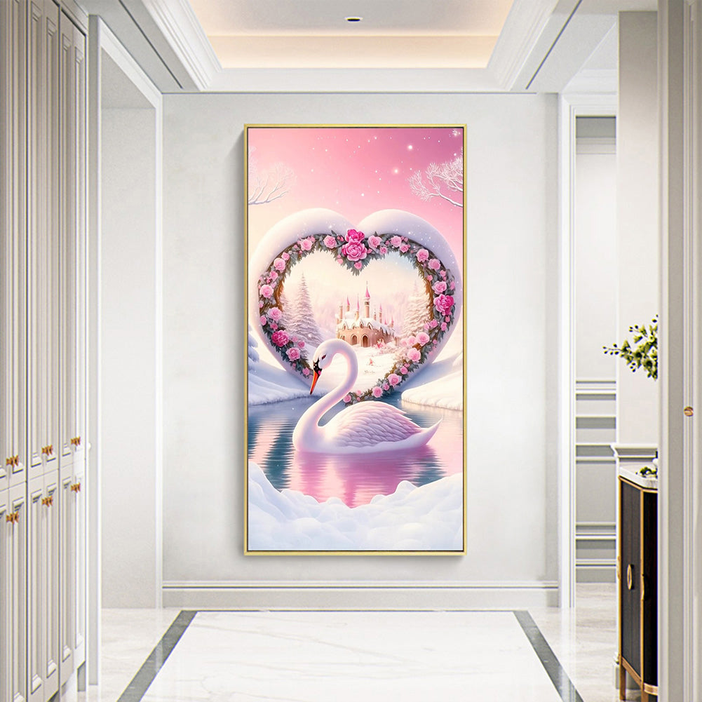 Valentine'S Day Rose Love Arch Swan Lake - Full Round Drill Diamond Painting 40*70CM