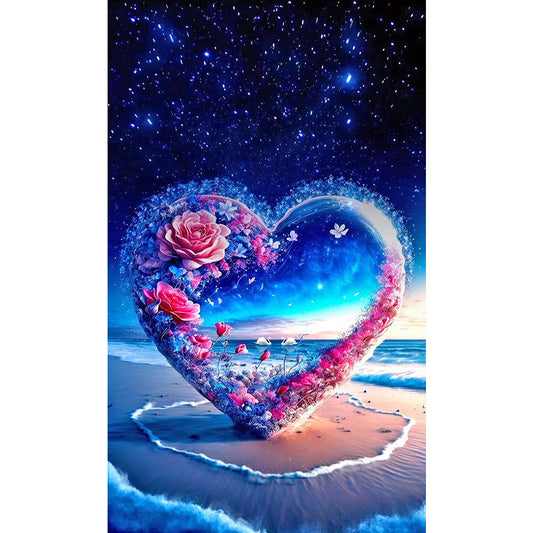 Valentines Day Beach Flowers Heart - Full Round Drill Diamond Painting 40*70CM