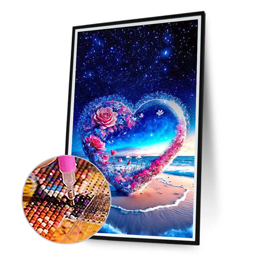 Valentines Day Beach Flowers Heart - Full Round Drill Diamond Painting 40*70CM