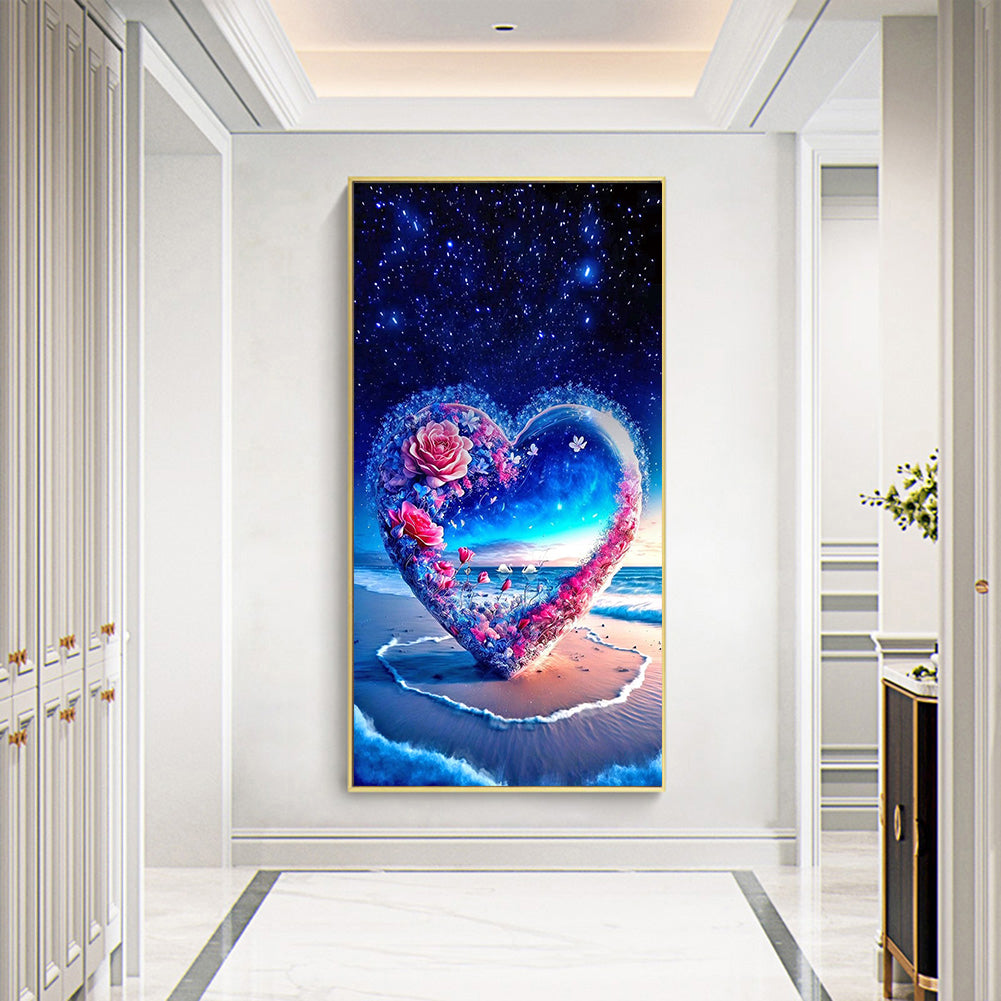 Valentines Day Beach Flowers Heart - Full Round Drill Diamond Painting 40*70CM