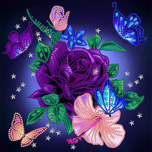 Romantic Rose Butterfly - Special Shaped Drill Diamond Painting 30*30CM