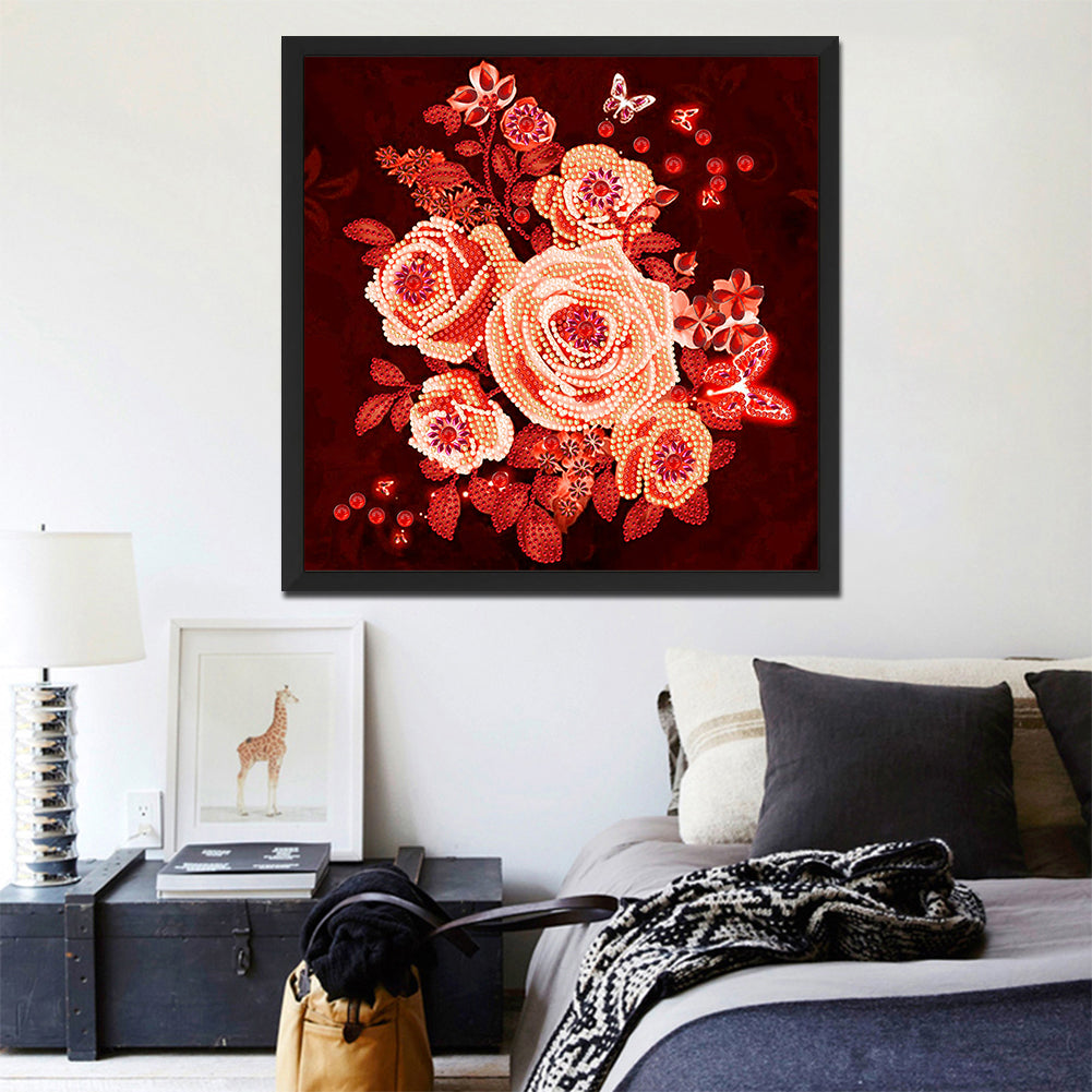 Romantic Rose Butterfly - Special Shaped Drill Diamond Painting 30*30CM