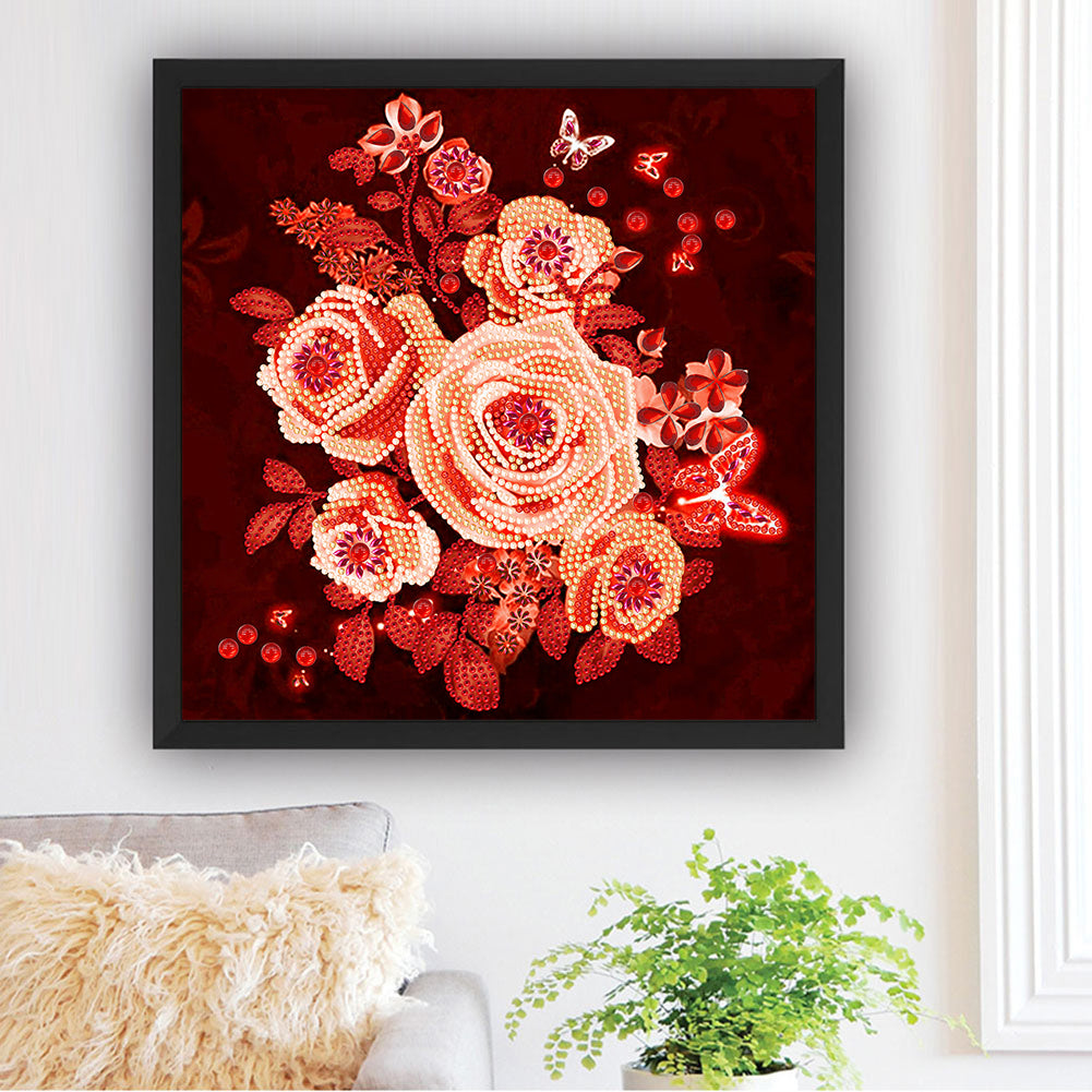 Romantic Rose Butterfly - Special Shaped Drill Diamond Painting 30*30CM