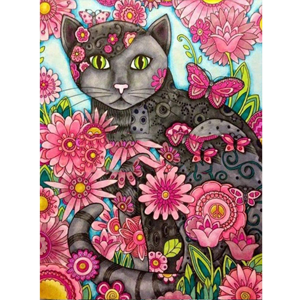 Flower Cat - Full Round Drill Diamond Painting 30*40CM