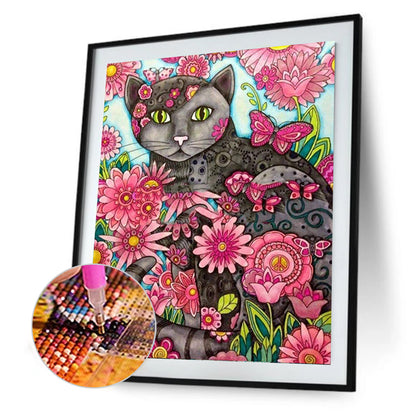 Flower Cat - Full Round Drill Diamond Painting 30*40CM