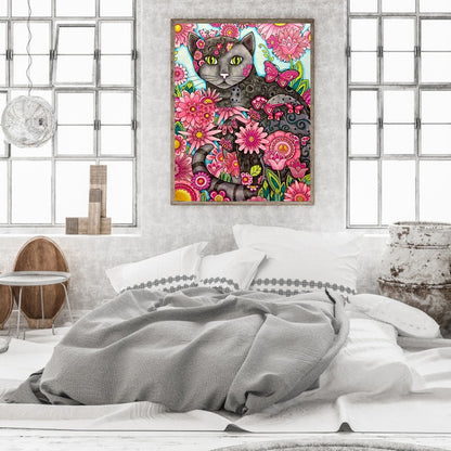 Flower Cat - Full Round Drill Diamond Painting 30*40CM