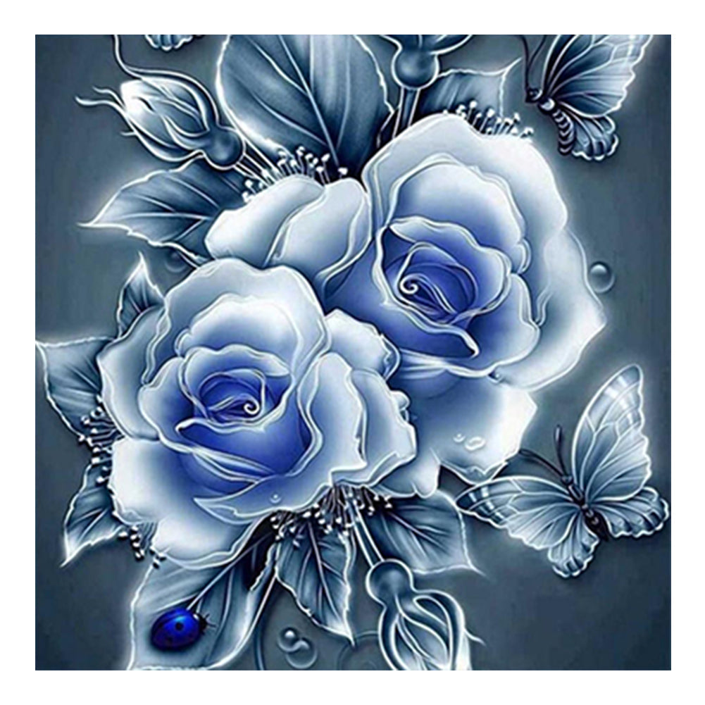 Blue Flowers - Full Round Drill Diamond Painting 40*40CM