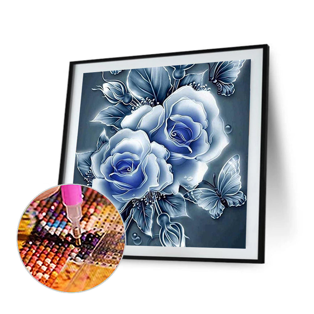 Blue Flowers - Full Round Drill Diamond Painting 40*40CM