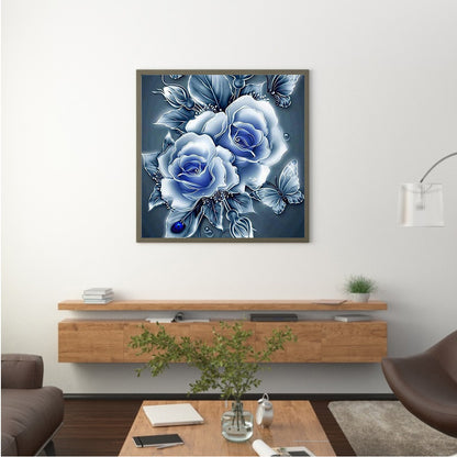 Blue Flowers - Full Round Drill Diamond Painting 40*40CM