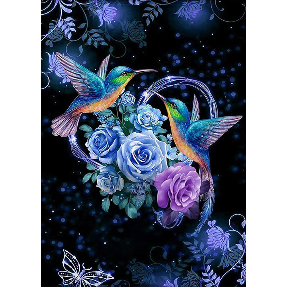 Purple Roses And Hummingbirds - Full Square Drill Diamond Painting 30*40CM