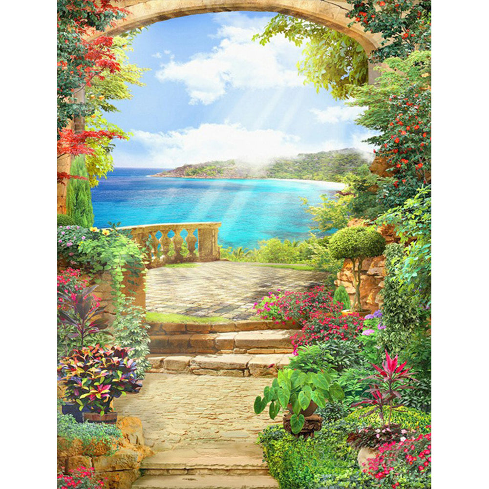 European Arch Seaside Scenery - Full Round Drill Diamond Painting 30*40CM