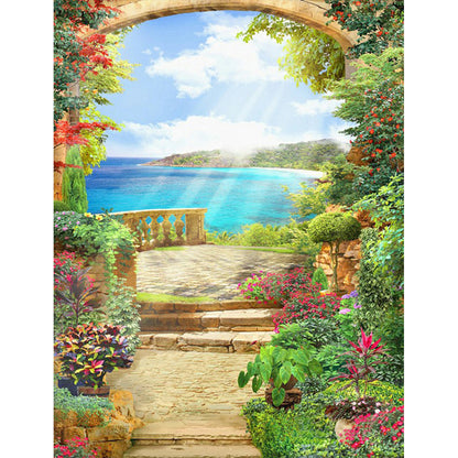 European Arch Seaside Scenery - Full Round Drill Diamond Painting 30*40CM