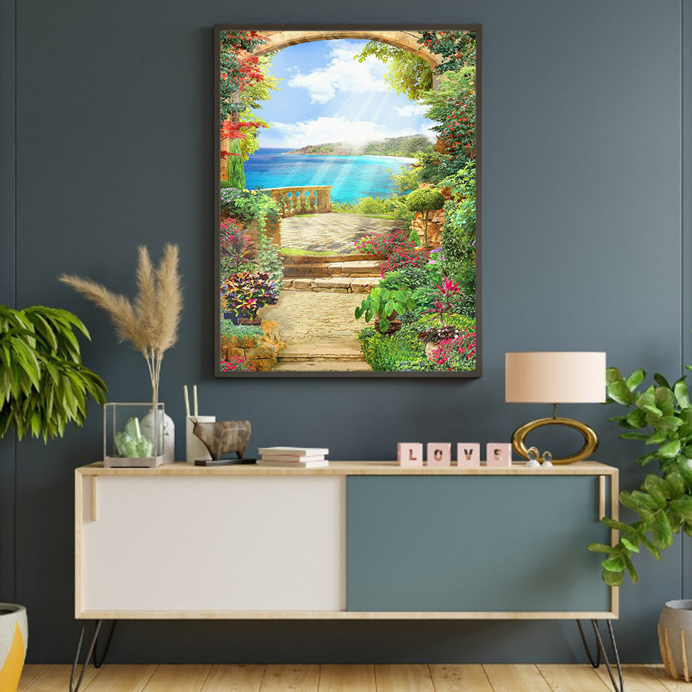 European Arch Seaside Scenery - Full Round Drill Diamond Painting 30*40CM