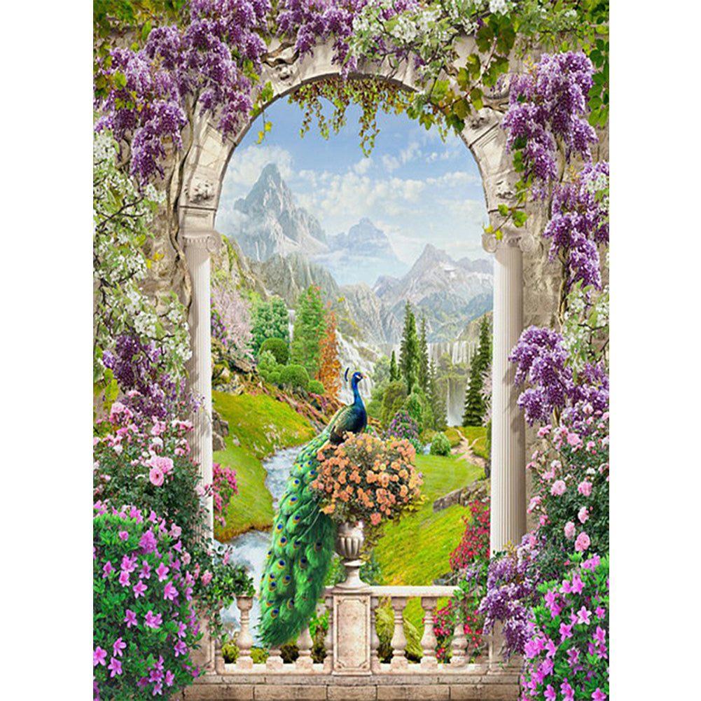 European Arch Seaside Scenery - Full Round Drill Diamond Painting 30*40CM