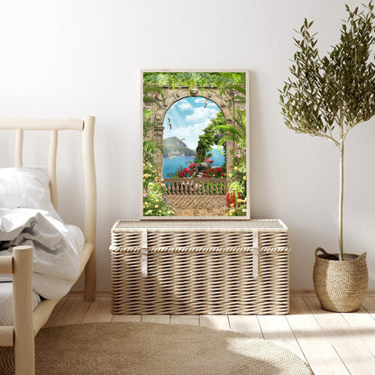 European Arch Seaside Scenery - Full Round Drill Diamond Painting 30*40CM