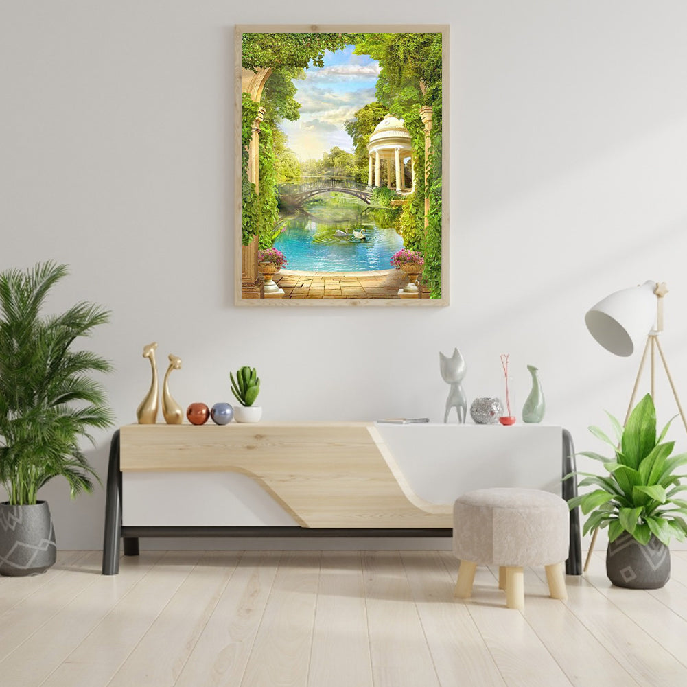 European Arch Seaside Scenery - Full Round Drill Diamond Painting 30*40CM
