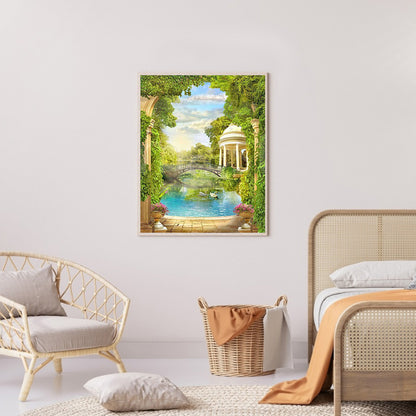 European Arch Seaside Scenery - Full Round Drill Diamond Painting 30*40CM