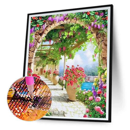 European Arch Seaside Scenery - Full Round Drill Diamond Painting 30*40CM