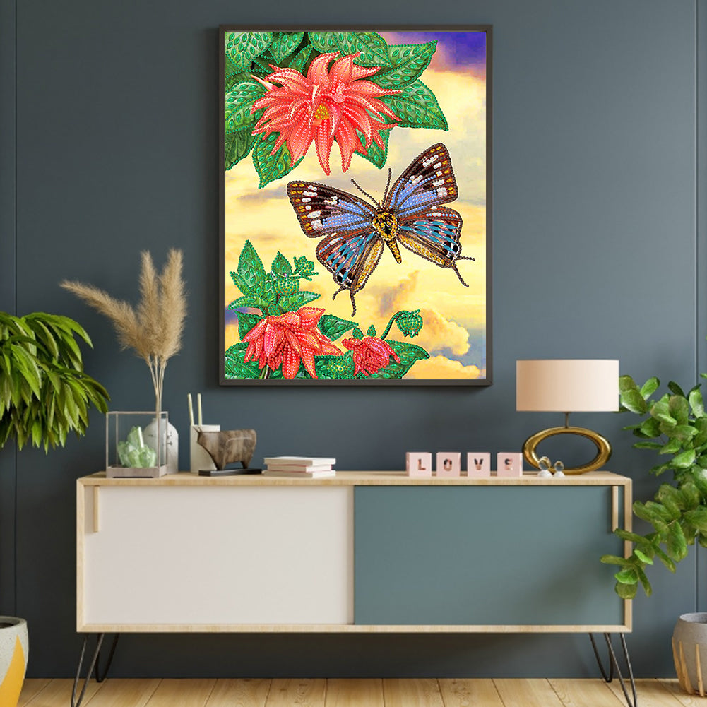 Flowers Butterfly - Special Shaped Drill Diamond Painting 30*40CM