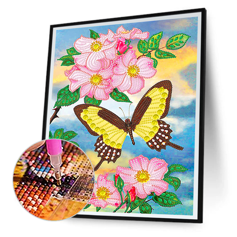 Flowers Butterfly - Special Shaped Drill Diamond Painting 30*40CM