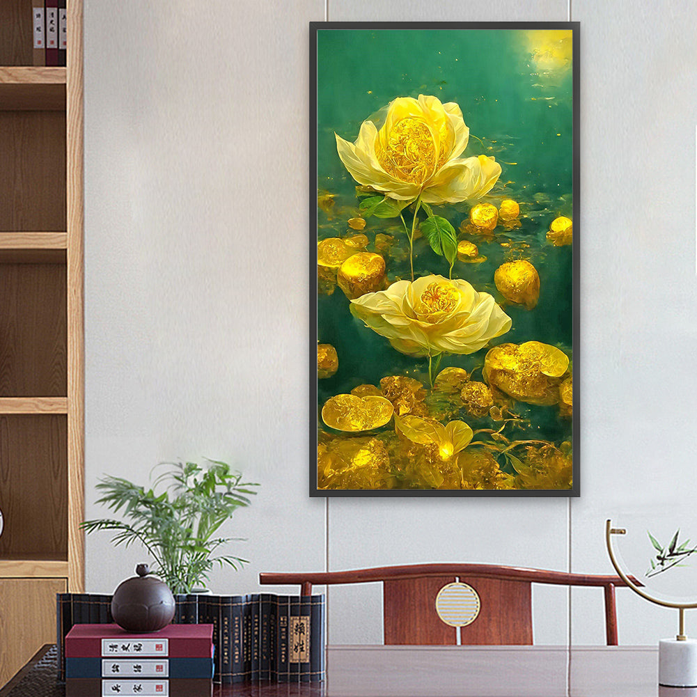 Yellow Crystal Flower - Full Round Drill Diamond Painting 40*70CM