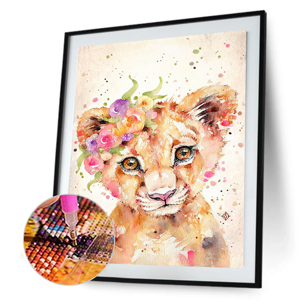 Cartoon Little Lion - Full Round Drill Diamond Painting 30*40CM