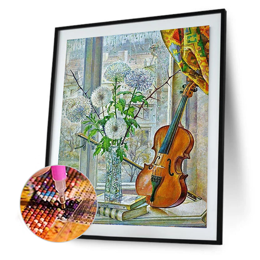 Violin On Windowsill - Full Round Drill Diamond Painting 30*40CM