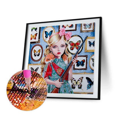 Little Girl With A Gun - Full Round Drill Diamond Painting 30*30CM