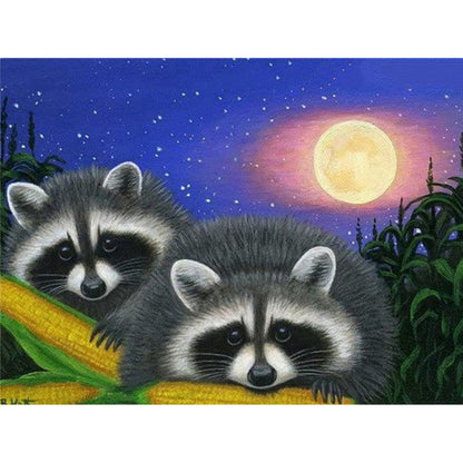 Raccoon Eating Corn - Full Round Drill Diamond Painting 40*30CM