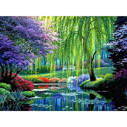 Willow Tree By The Lake - Full Round Drill Diamond Painting 40*30CM