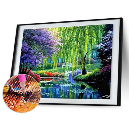 Willow Tree By The Lake - Full Round Drill Diamond Painting 40*30CM