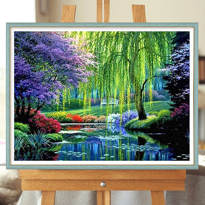 Willow Tree By The Lake - Full Round Drill Diamond Painting 40*30CM