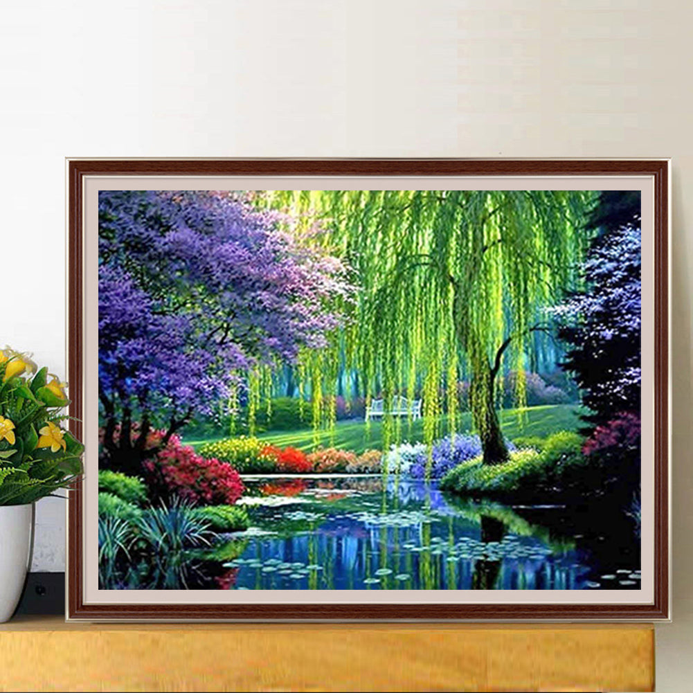 Willow Tree By The Lake - Full Round Drill Diamond Painting 40*30CM