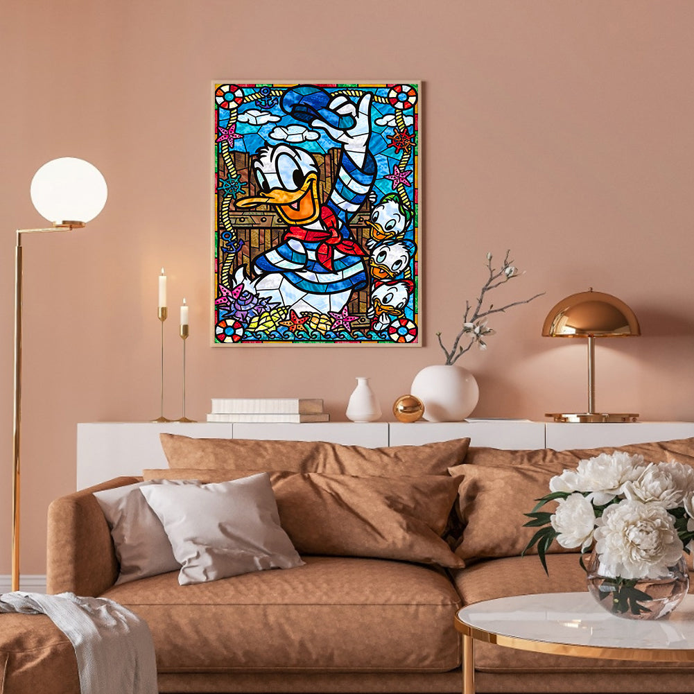 Donald Duck Glass Painting - Full Round Drill Diamond Painting 30*40CM