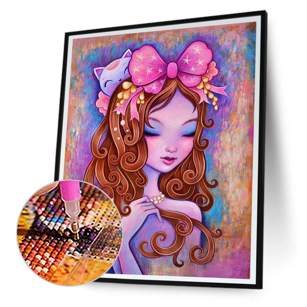 Long Hair Girl - Full Round Drill Diamond Painting 30*40CM