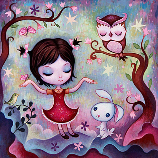 Cat Owl Girl - Full Round Drill Diamond Painting 30*30CM