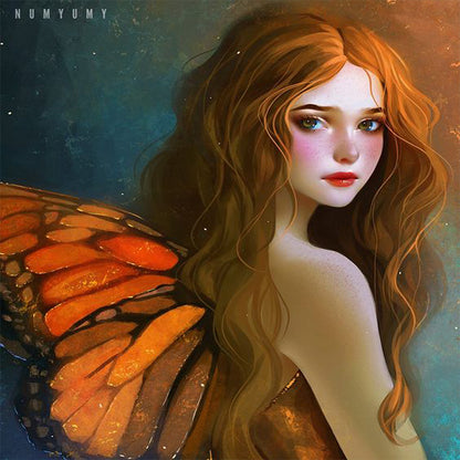 Girl With Butterfly Wings - Full Round Drill Diamond Painting 30*30CM