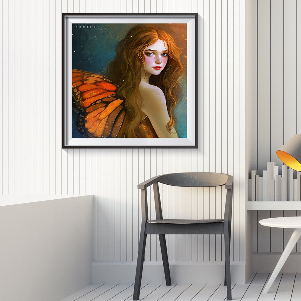 Girl With Butterfly Wings - Full Round Drill Diamond Painting 30*30CM